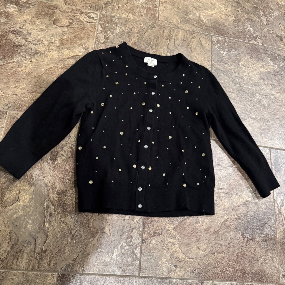 Kate Spade New York Black Embellished Cardigan Sweater Pearl‎ Rhinestones READ